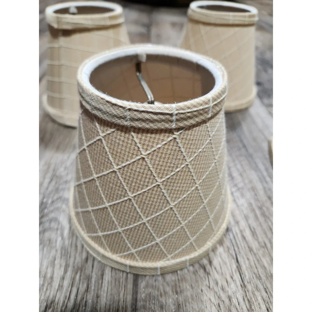5 Vintage Mini Lamp Shades Beige Diamond Pattern Lot New Old Stock